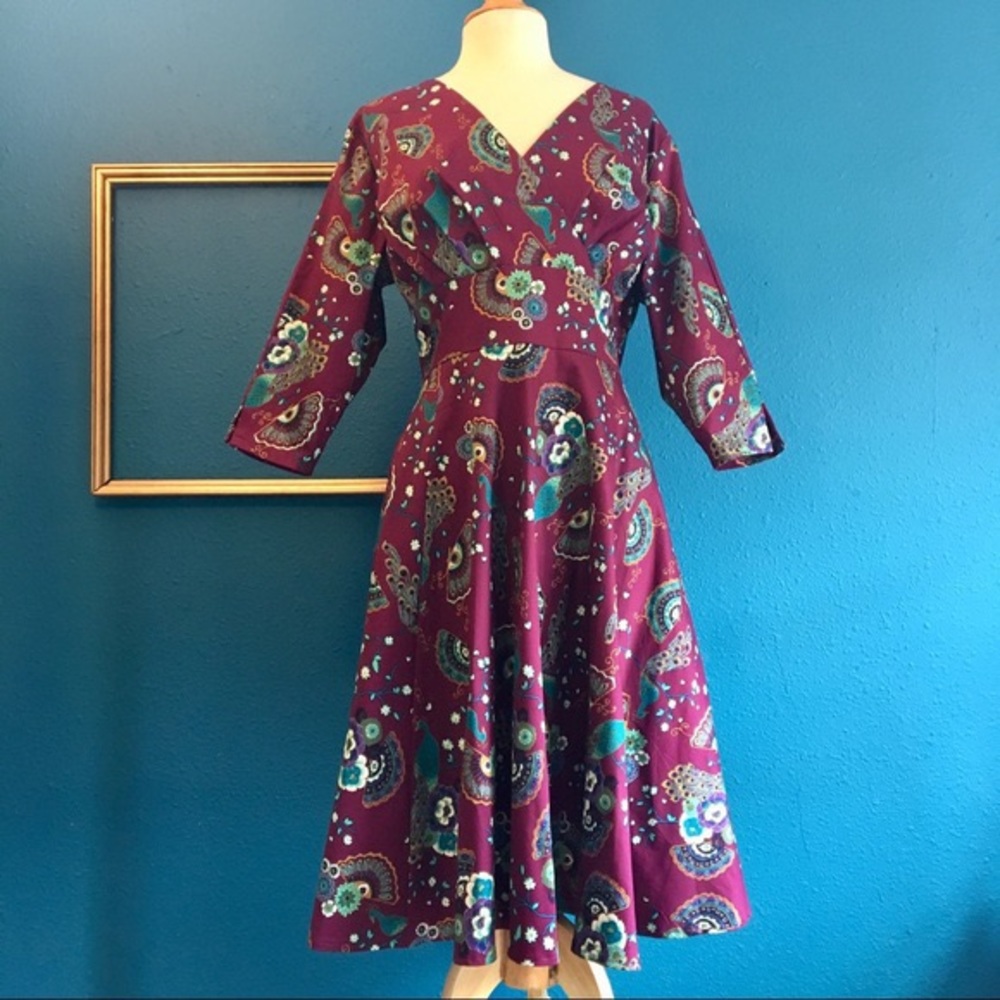 NWT Modcloth Boldly Rockabilly Peacock Dress S